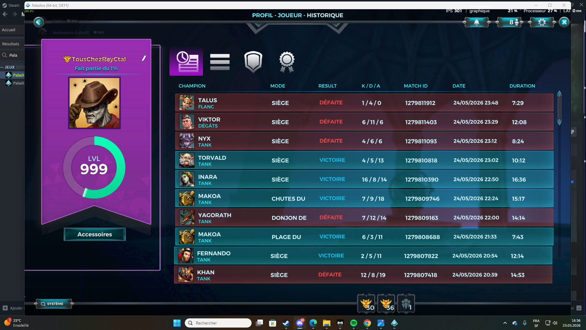 Screenshot de l'historique ingame